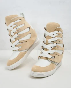 Botki Bez Ocieplenia|Botki Na Koturnie^Royalfashion Damskie sportowe botki na koturnie Pamstinsa beżowy