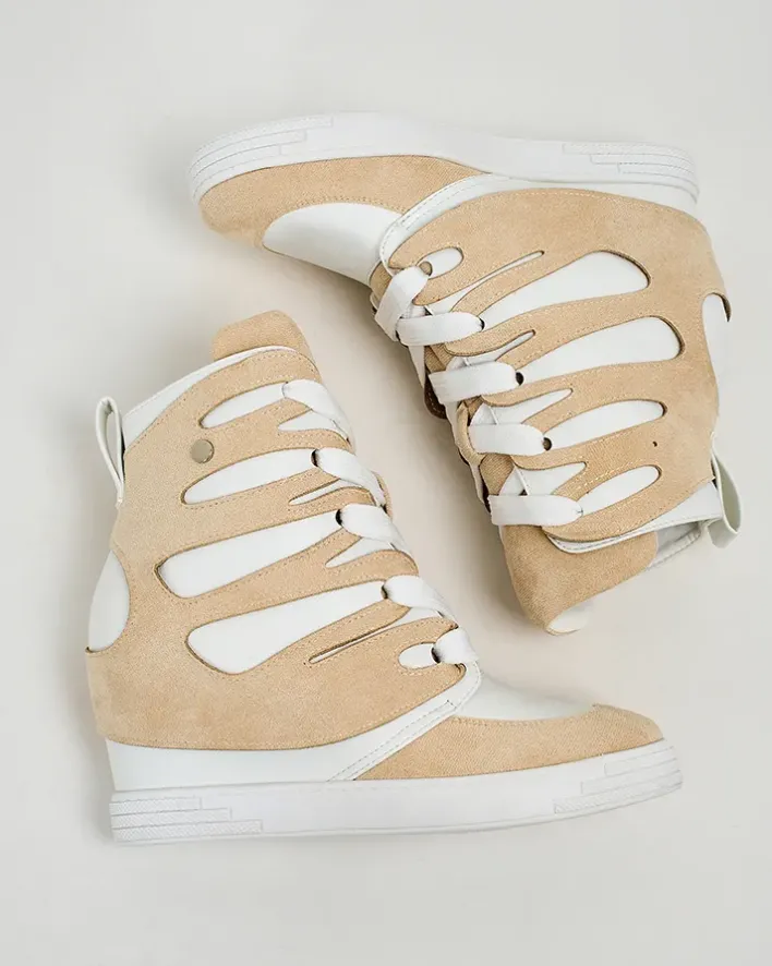 Botki Bez Ocieplenia|Botki Na Koturnie^Royalfashion Damskie sportowe botki na koturnie Pamstinsa beżowy