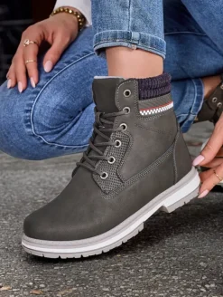 Trapery|Botki Sznurowane^Royalfashion Damskie trapery Miszuz gołębi szary