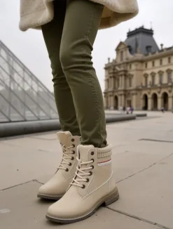 Trapery|Botki Sznurowane^Royalfashion Damskie trapery Miszuz beżowy