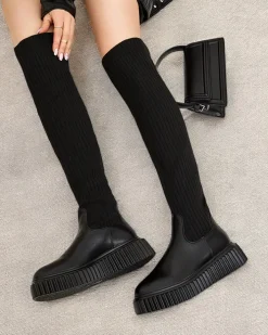 Kozaki Na Płaskim Obcasie|Kozaki Z Ociepleniem^Royalfashion Damskie wsuwane kozaki za kolano Hesoppel czarny