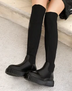 Kozaki Na Płaskim Obcasie|Kozaki Z Ociepleniem^Royalfashion Damskie wsuwane kozaki za kolano Hesoppel czarny