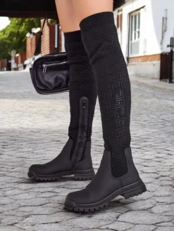 Kozaki Na Płaskim Obcasie|Kozaki Bez Ocieplenia^Royalfashion Damskie wsuwane kozaki Bezzonu czarny