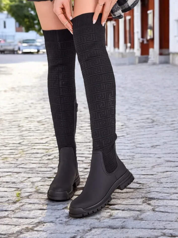 Kozaki Na Płaskim Obcasie|Kozaki Bez Ocieplenia^Royalfashion Damskie wsuwane kozaki Bezzonu czarny