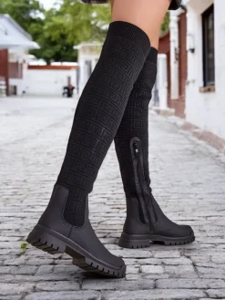 Kozaki Na Płaskim Obcasie|Kozaki Bez Ocieplenia^Royalfashion Damskie wsuwane kozaki Bezzonu czarny