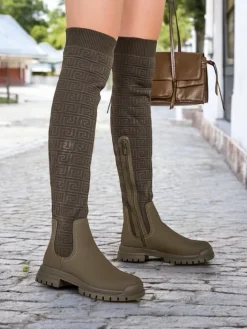 Kozaki Na Płaskim Obcasie|Kozaki Bez Ocieplenia^Royalfashion Damskie wsuwane kozaki Bezzonu zielony