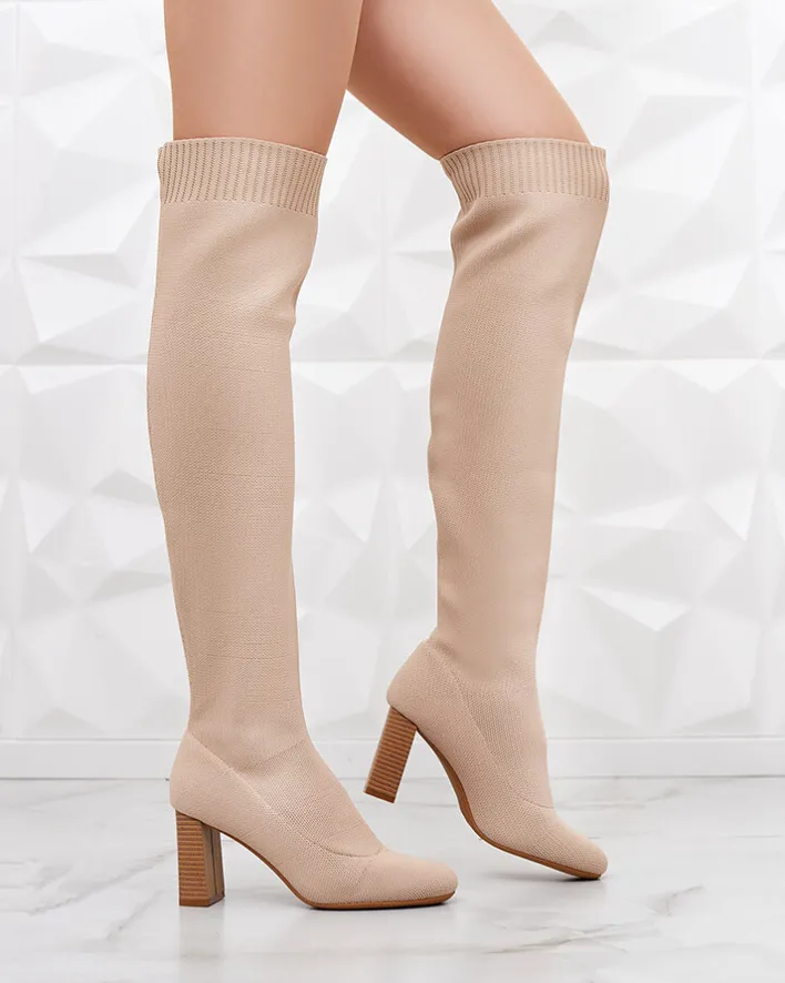 Kozaki Na Obcasie|Kozaki Bez Ocieplenia^Royalfashion Damskie wsuwane kozaki za kolano Nolels brązowy