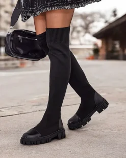 Kozaki Na Płaskim Obcasie|Kozaki Bez Ocieplenia^Royalfashion Damskie wsuwane kozaki Bizonu czarny