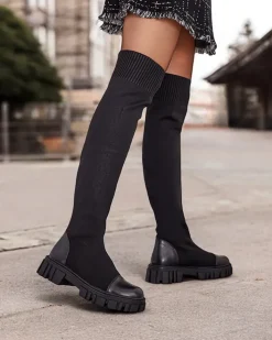 Kozaki Na Płaskim Obcasie|Kozaki Bez Ocieplenia^Royalfashion Damskie wsuwane kozaki Bizonu czarny