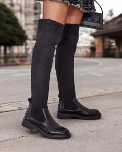 Kozaki Na Płaskim Obcasie|Kozaki Bez Ocieplenia^Royalfashion Damskie wsuwane kozaki Bifonus czarny