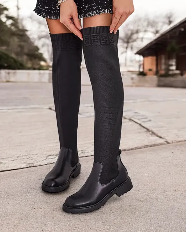 Kozaki Na Płaskim Obcasie|Kozaki Bez Ocieplenia^Royalfashion Damskie wsuwane kozaki Bifonus czarny