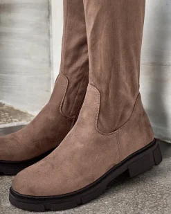 Kozaki Na Płaskim Obcasie|Kozaki Bez Ocieplenia^Royalfashion Damskie wsuwane kozaki za kolano Robus jasny brązowy