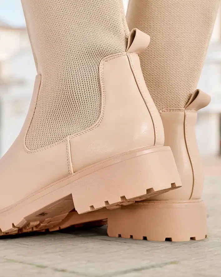 Kozaki Na Płaskim Obcasie|Kozaki Bez Ocieplenia^Royalfashion Damskie wsuwane kozaki Bifonus beżowy