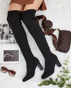 Kozaki Na Obcasie|Kozaki Bez Ocieplenia^Royalfashion Damskie wsuwane kozaki za kolano Nolels czarny