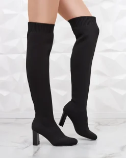 Kozaki Na Obcasie|Kozaki Bez Ocieplenia^Royalfashion Damskie wsuwane kozaki za kolano Nolels czarny