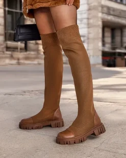 Kozaki Na Płaskim Obcasie|Kozaki Bez Ocieplenia^Royalfashion Damskie wsuwane kozaki Bizonu brązowy