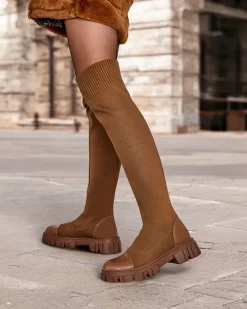 Kozaki Na Płaskim Obcasie|Kozaki Bez Ocieplenia^Royalfashion Damskie wsuwane kozaki Bizonu brązowy