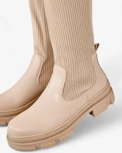 Kozaki Na Płaskim Obcasie|Kozaki Bez Ocieplenia^Royalfashion Damskie wsuwane kozaki za kolano Sonelli beżowy