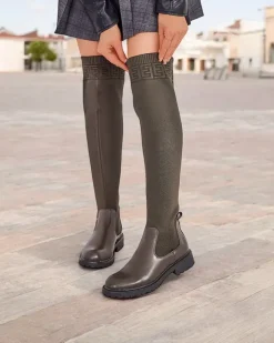 Kozaki Na Płaskim Obcasie|Kozaki Bez Ocieplenia^Royalfashion Damskie wsuwane kozaki Bifonus zielony