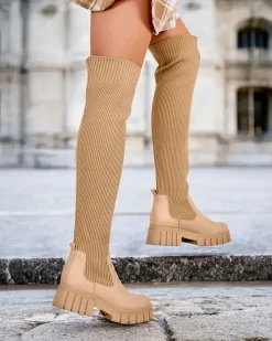 Kozaki Na Płaskim Obcasie|Kozaki Za Kolano^Royalfashion Damskie wsuwane kozaki Zorumi jasny brązowy