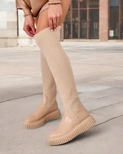 Kozaki Na Płaskim Obcasie|Kozaki Z Ociepleniem^Royalfashion Damskie wsuwane kozaki za kolano Hesoppel czarny