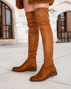 Kozaki Na Płaskim Obcasie|Kozaki Bez Ocieplenia^Royalfashion Damskie wsuwane kozaki za kolano Lianas Camel