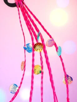 Akcesoria Do Włosów^Royalfashion Doczepiane warkoczyki na gumce z muszelkami Fuksjowy