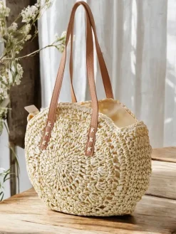 Wiklinowe I Słomiane^Royalfashion Duża owalna słomiana torebka damska beżowy