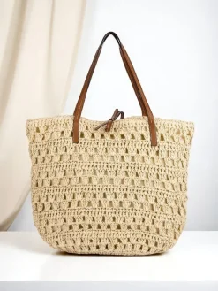 Wiklinowe I Słomiane^Royalfashion Duża słomiana torebka damska Natural Classic beżowy