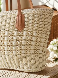 Wiklinowe I Słomiane^Royalfashion Duża słomiana torebka damska beżowy