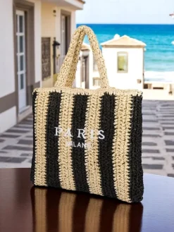 Wiklinowe I Słomiane^Royalfashion Duża słomiana torebka damska Straw Stripe czarny