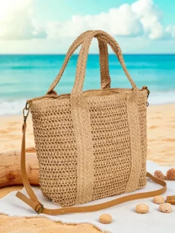 Wiklinowe I Słomiane^Royalfashion Duża słomiana torebka damska Bella Paglia Camel