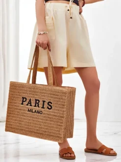 Wiklinowe I Słomiane^Royalfashion Duża słomiana torebka damska Paris Milano Large brązowy