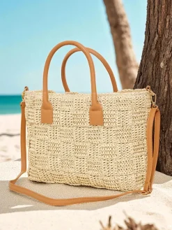 Wiklinowe I Słomiane^Royalfashion Duża słomiana torebka damska Aureliana Savio beżowy