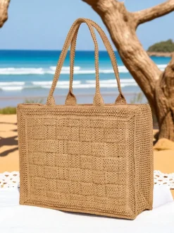 Wiklinowe I Słomiane^Royalfashion Duża słomiana torebka damska Ariadne Raffia Camel