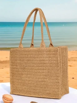 Wiklinowe I Słomiane^Royalfashion Duża słomiana torebka damska Ariadne Raffia Camel