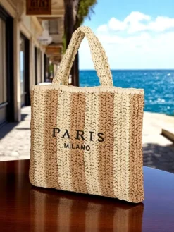 Wiklinowe I Słomiane^Royalfashion Duża słomiana torebka damska Straw Stripe brązowy