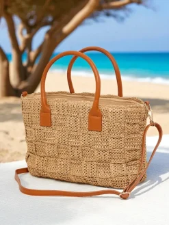 Wiklinowe I Słomiane^Royalfashion Duża słomiana torebka damska Aureliana Savio Camel