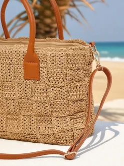 Wiklinowe I Słomiane^Royalfashion Duża słomiana torebka damska Aureliana Savio Camel