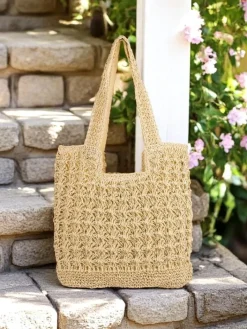 Wiklinowe I Słomiane^Royalfashion Duża słomiana torebka damska Sunny Straw krem