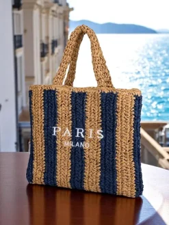 Wiklinowe I Słomiane^Royalfashion Duża słomiana torebka damska Straw Stripe brązowy