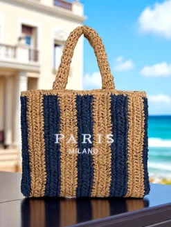 Wiklinowe I Słomiane^Royalfashion Duża słomiana torebka damska Straw Stripe brązowy