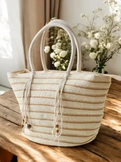 Wiklinowe I Słomiane^Royalfashion Duża słomiana torebka damska beżowy