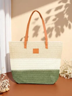 Wiklinowe I Słomiane^Royalfashion Duża słomiana torebka damska Bold Stripes beżowy