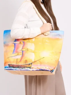 Materiałowe|Torby Plażowe^Royalfashion Duża torba materiałowa z printem Wielokolorowe