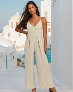 Kombinezony^Royalfashion Długi kombinezon damski beżowy