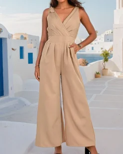 Kombinezony^Royalfashion Długi kombinezon damski Camel