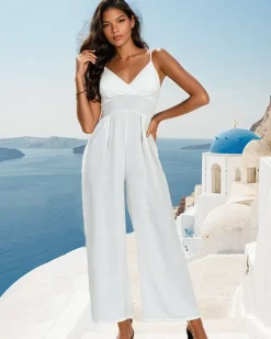 Kombinezony^Royalfashion Długi kombinezon damski biały