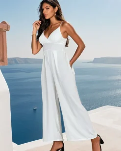 Kombinezony^Royalfashion Długi kombinezon damski biały