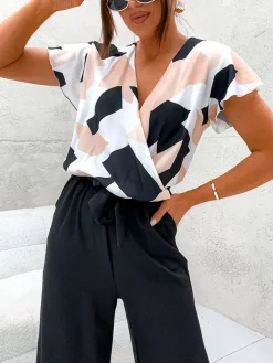 Kombinezony^Royalfashion Długi kombinezon damski z printem czarny